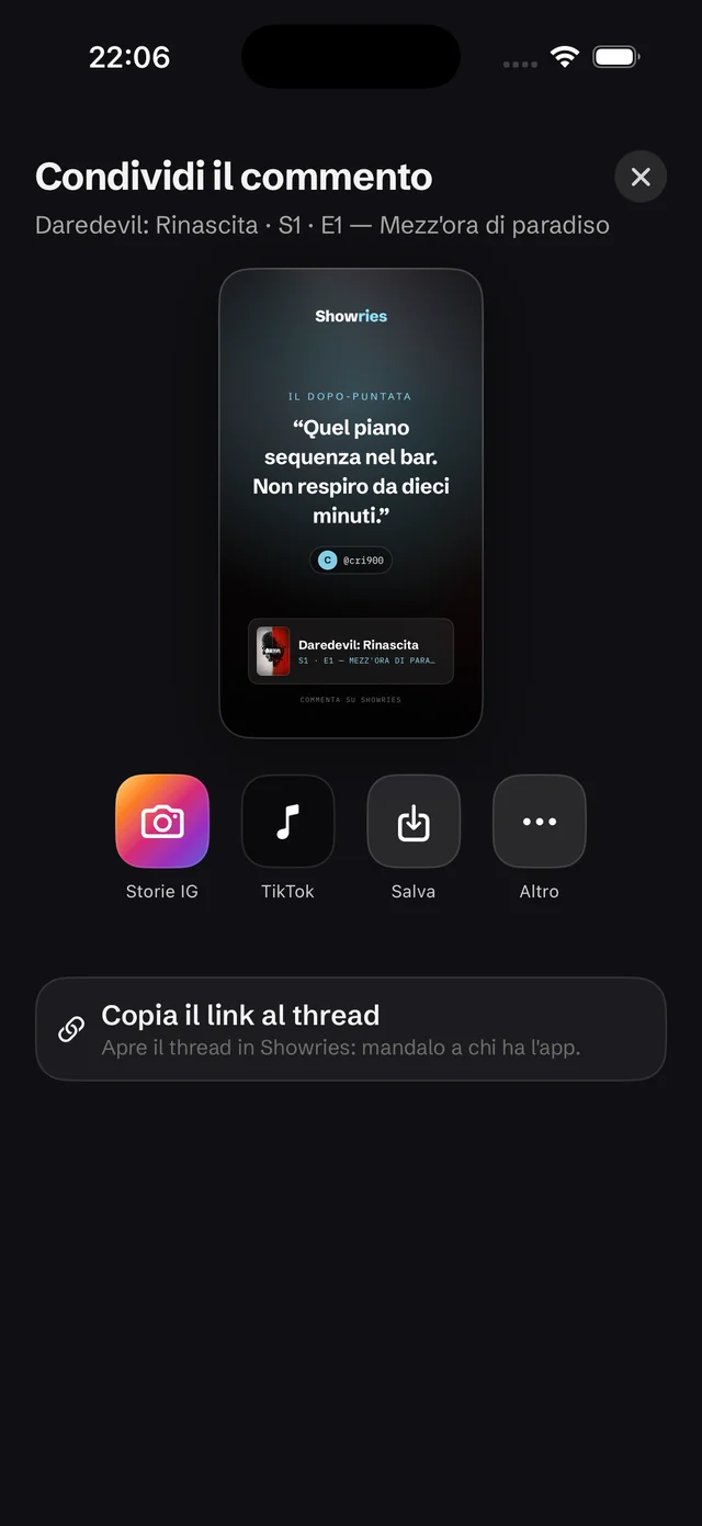 Condividi il commento: l'anteprima della storia 9:16 per Instagram e TikTok.