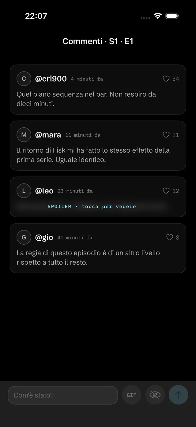 Il dopo-puntata: i commenti dell'episodio, con i like e uno spoiler coperto.